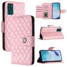 For Motorola Moto G42 Rhombic Texture Flip Leather Phone Case with Lanyard(Pink) - 1