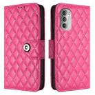 For Motorola Moto G51 5G Rhombic Texture Flip Leather Phone Case with Lanyard(Rose Red) - 2