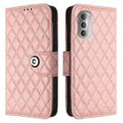 For Motorola Moto G51 5G Rhombic Texture Flip Leather Phone Case with Lanyard(Coral Pink) - 2