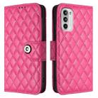 For Motorola Moto G52 / G82 / G71s Rhombic Texture Flip Leather Phone Case with Lanyard(Rose Red) - 2