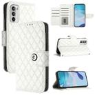For Motorola Moto G52 / G82 / G71s Rhombic Texture Flip Leather Phone Case with Lanyard(White) - 1