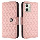 For Motorola Moto G54 EU / Brazil Rhombic Texture Flip Leather Phone Case with Lanyard(Coral Pink) - 2