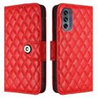 For Motorola Moto G62 5G Global / India Rhombic Texture Flip Leather Phone Case with Lanyard(Red) - 2