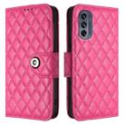 For Motorola Moto G62 5G Global / India Rhombic Texture Flip Leather Phone Case with Lanyard(Rose Red) - 2