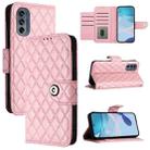 For Motorola Moto G62 5G Global / India Rhombic Texture Flip Leather Phone Case with Lanyard(Pink) - 1