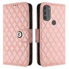 For Motorola Moto G71 Rhombic Texture Flip Leather Phone Case with Lanyard(Coral Pink) - 2