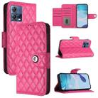 For Motorola Moto G72 Rhombic Texture Flip Leather Phone Case with Lanyard(Rose Red) - 1