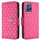 For Motorola Moto G72 Rhombic Texture Flip Leather Phone Case with Lanyard(Rose Red) - 2