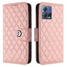 For Motorola Moto G72 Rhombic Texture Flip Leather Phone Case with Lanyard(Coral Pink) - 2