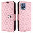 For Motorola Moto G72 Rhombic Texture Flip Leather Phone Case with Lanyard(Pink) - 2