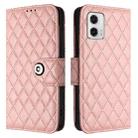 For Motorola Moto G73 Rhombic Texture Flip Leather Phone Case with Lanyard(Coral Pink) - 2