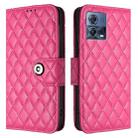 For Motorola Edge 30 Fusion Rhombic Texture Flip Leather Phone Case with Lanyard(Rose Red) - 2