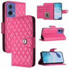 For Motorola Moto G85 Rhombic Texture Flip Leather Phone Case with Lanyard(Rose Red) - 1