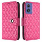 For Motorola Moto G85 Rhombic Texture Flip Leather Phone Case with Lanyard(Rose Red) - 2