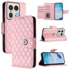 For Motorola Edge 50 5G Global Rhombic Texture Flip Leather Phone Case with Lanyard(Pink) - 1