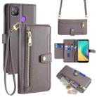 For Tecno Pop 4 Sheep Texture Cross-body Zipper Wallet Leather Phone Case(Grey) - 1