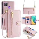 For Tecno Pop 4 Sheep Texture Cross-body Zipper Wallet Leather Phone Case(Pink) - 1