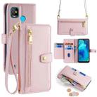 For Tecno Pop 5 Sheep Texture Cross-body Zipper Wallet Leather Phone Case(Pink) - 1