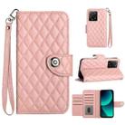 For Xiaomi 13T / 13T Pro Rhombic Texture Flip Leather Phone Case with Lanyard(Coral Pink) - 1