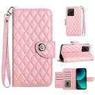 For Xiaomi 13T / 13T Pro Rhombic Texture Flip Leather Phone Case with Lanyard(Pink) - 1