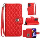 For Xiaomi Poco F5 / Redmi Note 12 Turbo Rhombic Texture Flip Leather Phone Case with Lanyard(Red) - 1