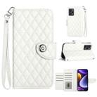 For Xiaomi Poco F5 / Redmi Note 12 Turbo Rhombic Texture Flip Leather Phone Case with Lanyard(White) - 1