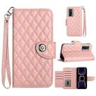 For Xiaomi Poco F5 Pro / Redmi K60 Rhombic Texture Flip Leather Phone Case with Lanyard(Coral Pink) - 1