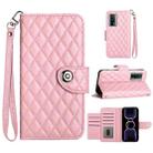 For Xiaomi Poco F5 Pro / Redmi K60 Rhombic Texture Flip Leather Phone Case with Lanyard(Pink) - 1