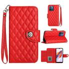 For Xiaomi Redmi 12C / 11A / Poco C55 Rhombic Texture Flip Leather Phone Case with Lanyard(Red) - 1