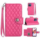 For Xiaomi Redmi 12C / 11A / Poco C55 Rhombic Texture Flip Leather Phone Case with Lanyard(Rose Red) - 1