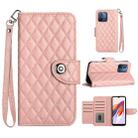 For Xiaomi Redmi 12C / 11A / Poco C55 Rhombic Texture Flip Leather Phone Case with Lanyard(Coral Pink) - 1