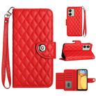 For Xiaomi Redmi 13C 4G Rhombic Texture Flip Leather Phone Case with Lanyard(Red) - 1