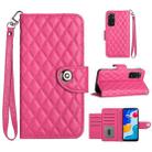 For Xiaomi Redmi Note 11S / Note 11 Global Rhombic Texture Flip Leather Phone Case with Lanyard(Rose Red) - 1