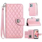 For Xiaomi Redmi Note 12 4G Rhombic Texture Flip Leather Phone Case with Lanyard(Pink) - 1