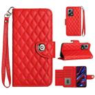 For Xiaomi Redmi Note 12 5G Rhombic Texture Flip Leather Phone Case with Lanyard(Red) - 1