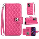 For Xiaomi Redmi Note 12 5G Rhombic Texture Flip Leather Phone Case with Lanyard(Rose Red) - 1