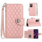For Xiaomi Redmi Note 12 5G Rhombic Texture Flip Leather Phone Case with Lanyard(Coral Pink) - 1