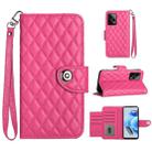 For Xiaomi Redmi Note 12 Pro+ 5G Rhombic Texture Flip Leather Phone Case with Lanyard(Rose Red) - 1