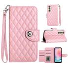 For Samsung Galaxy A24 4G Rhombic Texture Flip Leather Phone Case with Lanyard(Pink) - 1
