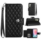 For Samsung Galaxy A34 Rhombic Texture Flip Leather Phone Case with Lanyard(Black) - 1