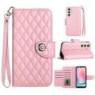 For Samsung Galaxy A34 Rhombic Texture Flip Leather Phone Case with Lanyard(Pink) - 1