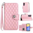 For Samsung Galaxy A35 Rhombic Texture Flip Leather Phone Case with Lanyard(Pink) - 1