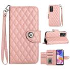 For Samsung Galaxy A53 5G Rhombic Texture Flip Leather Phone Case with Lanyard(Coral Pink) - 1