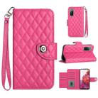 For Samsung Galaxy S20 FE Rhombic Texture Flip Leather Phone Case with Lanyard(Rose Red) - 1