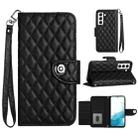 For Samsung Galaxy S22 5G Rhombic Texture Flip Leather Phone Case with Lanyard(Black) - 1