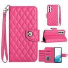 For Samsung Galaxy S22 5G Rhombic Texture Flip Leather Phone Case with Lanyard(Rose Red) - 1