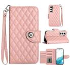 For Samsung Galaxy S22 5G Rhombic Texture Flip Leather Phone Case with Lanyard(Coral Pink) - 1