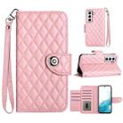 For Samsung Galaxy S22 5G Rhombic Texture Flip Leather Phone Case with Lanyard(Pink) - 1