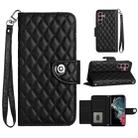 For Samsung Galaxy S22 Ultra 5G Rhombic Texture Flip Leather Phone Case with Lanyard(Black) - 1