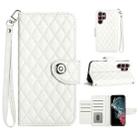 For Samsung Galaxy S22 Ultra 5G Rhombic Texture Flip Leather Phone Case with Lanyard(White) - 1